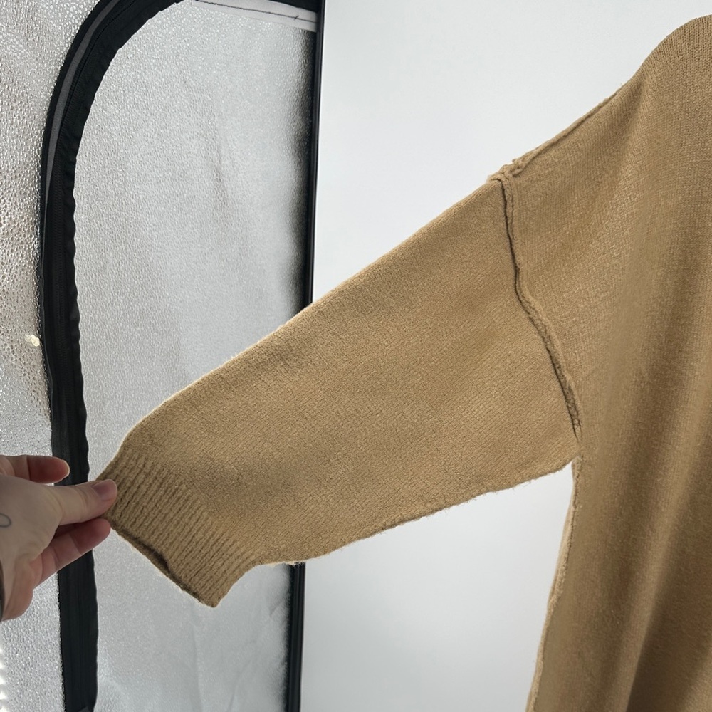 Cottagecore Earthy Neutral Causal Chic Minimalist Stylish Tan Sweater Dress SzL - Picture 2 of 12